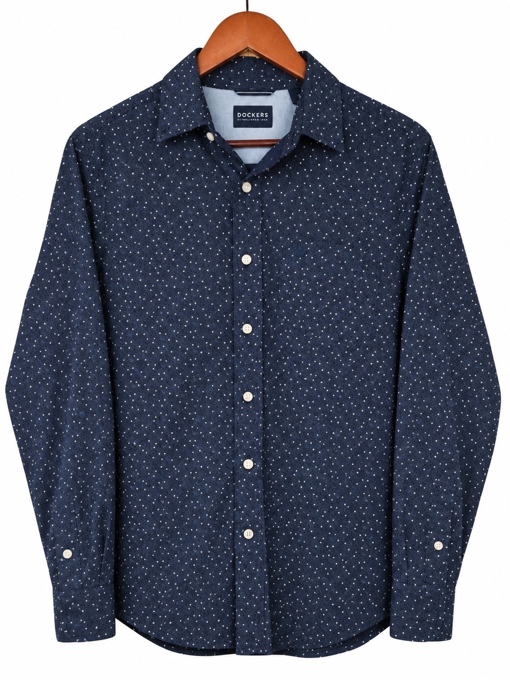 Dockers Navy Geometric Dot Print Button-Down Shirt – Men’s Medium